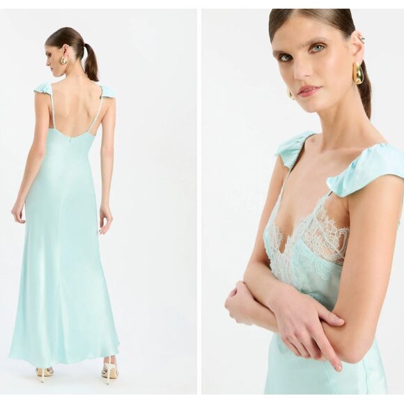 Bardot Ivy Lace Detail Maxi Dress Small Plum Satin Party Cocktail - Picture 2 of 7